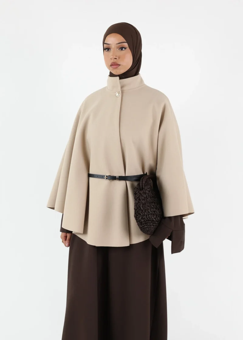 Belted Cape Poncho - Cream