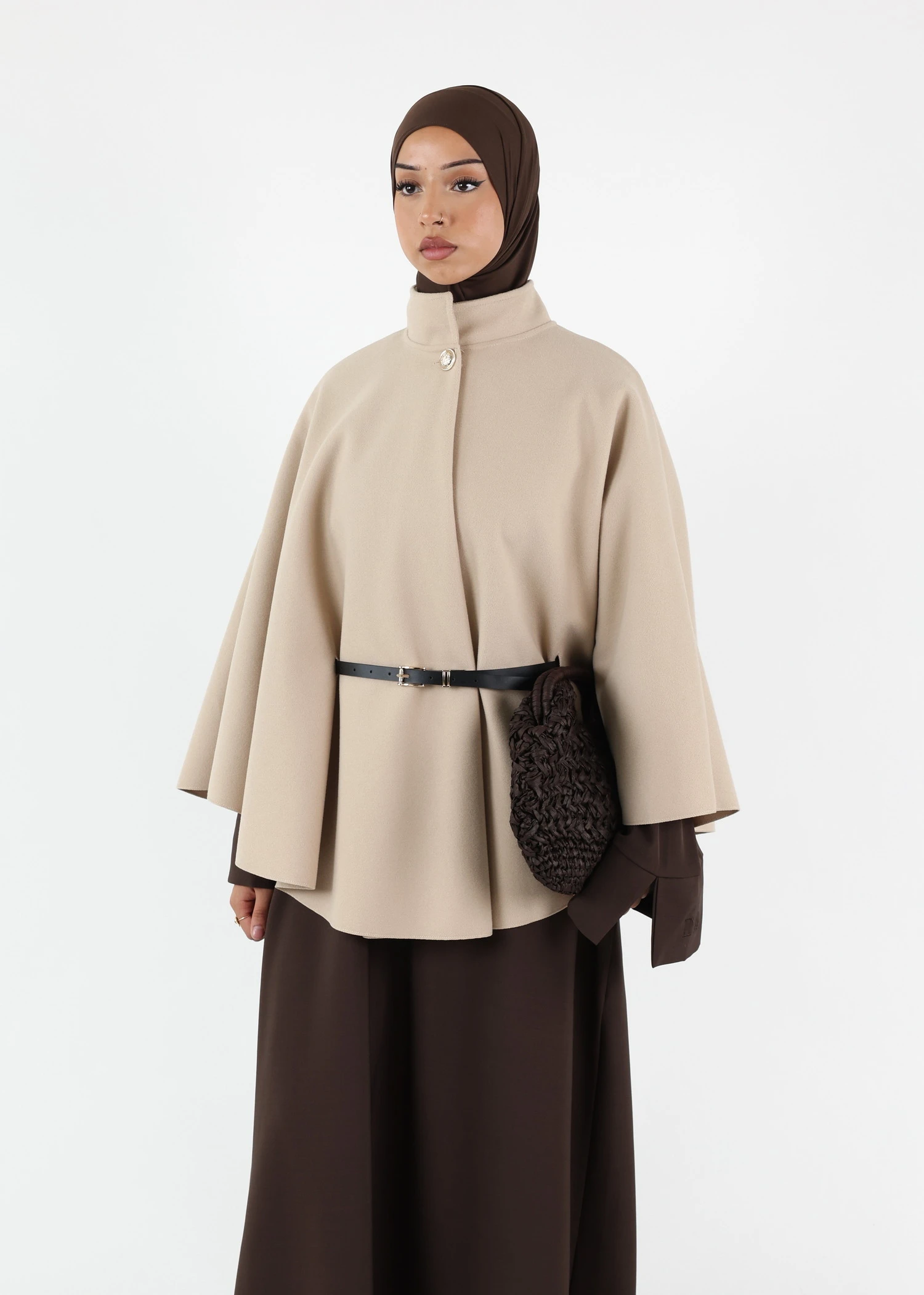 Belted Cape Poncho - Cream