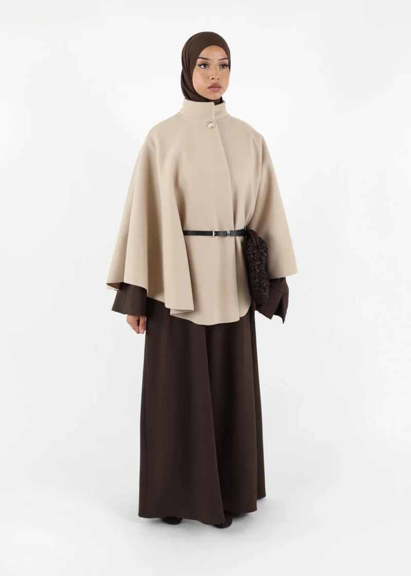 Belted Cape Poncho - Cream - Image 3