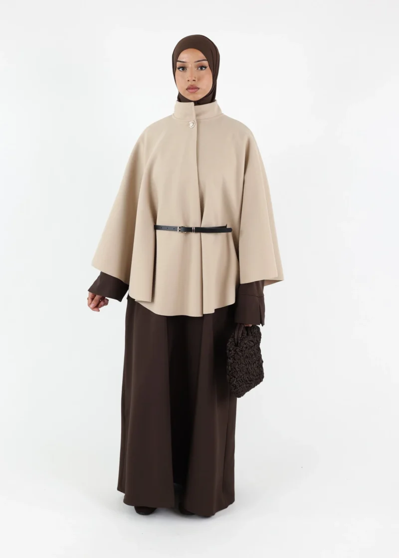 Belted Cape Poncho - Cream - Image 4