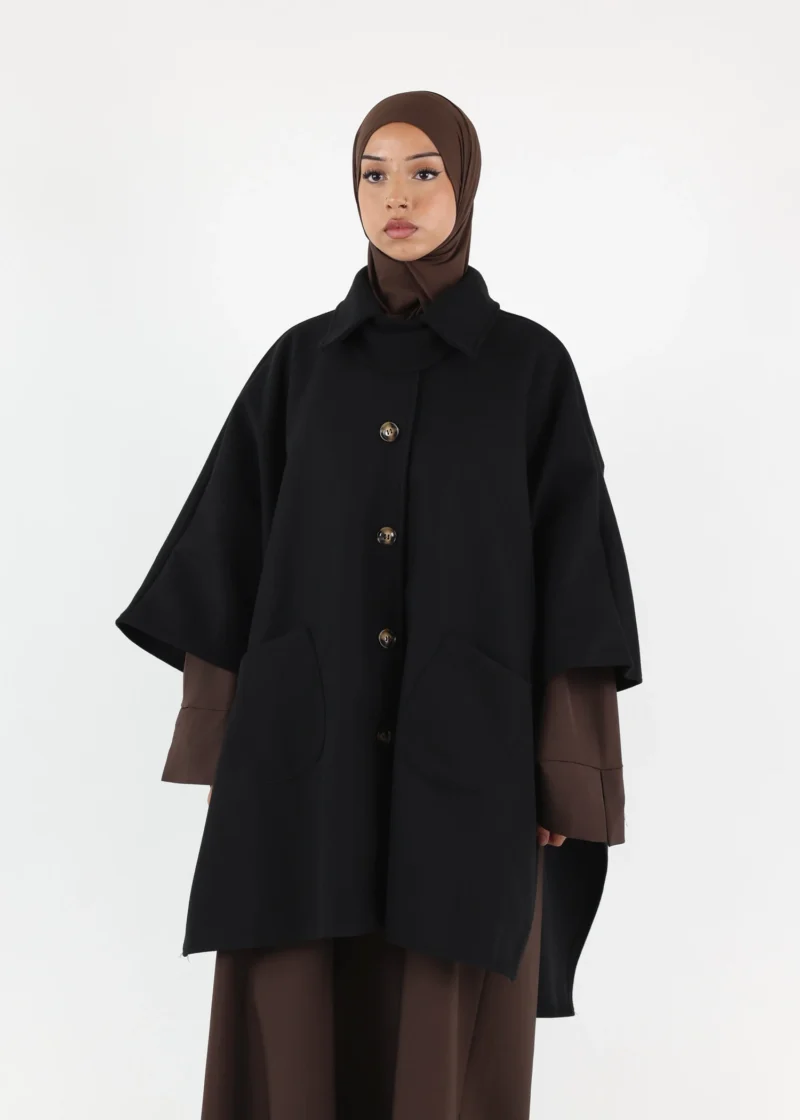 Alternative view of Button Up Poncho - Black