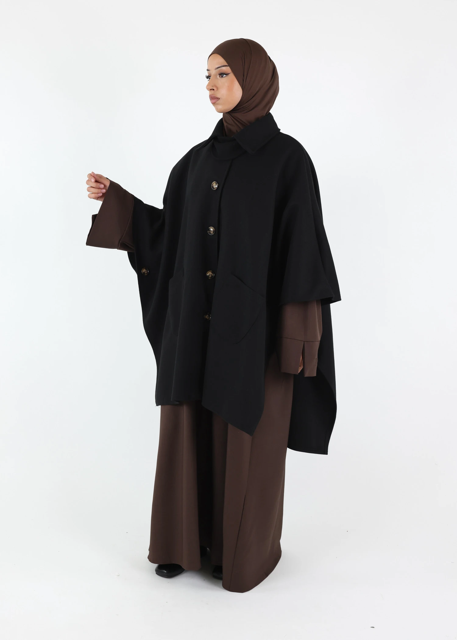 Button Up Poncho - Black