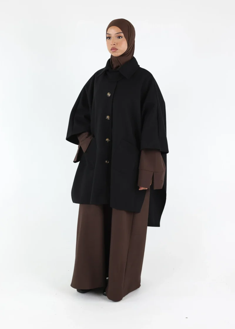 Button Up Poncho - Black - Image 5