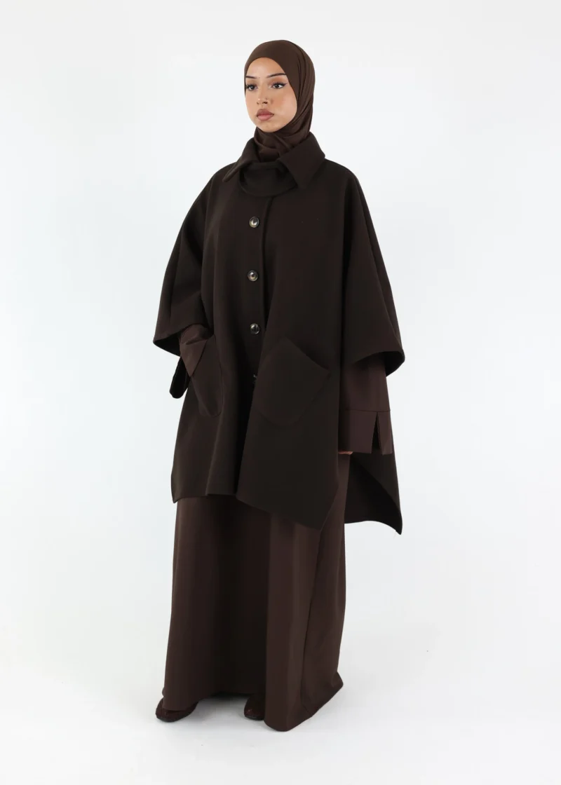 Button Up Poncho - Dark Coffee - Image 4