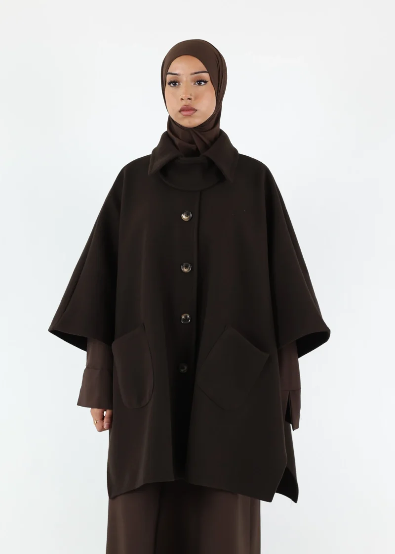 Button Up Poncho - Dark Coffee - Image 3