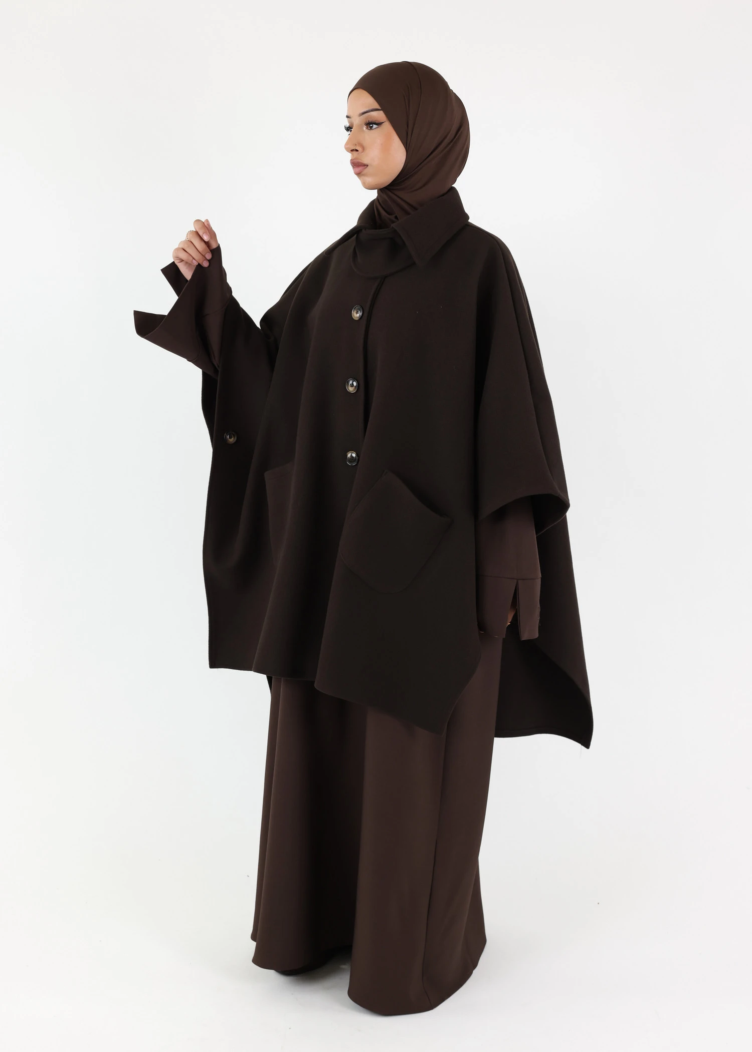 Button Up Poncho - Dark Coffee