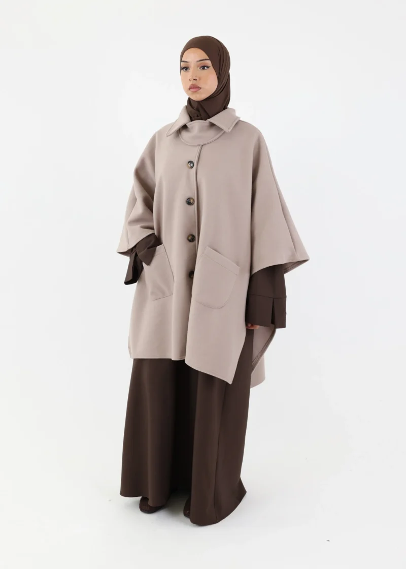 Button Up Poncho - Taupe - Image 3