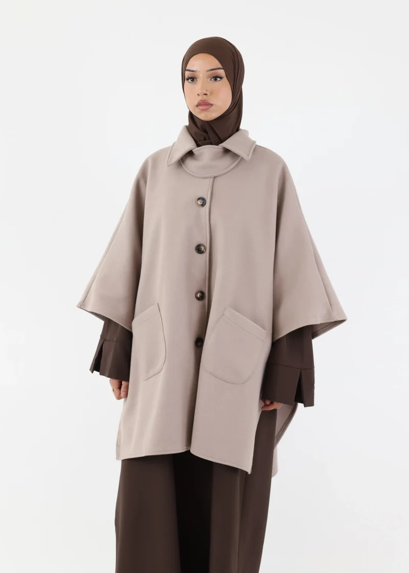 Button Up Poncho - Taupe - Image 4