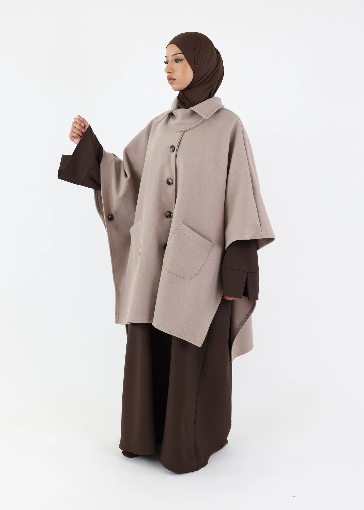 Button Up Poncho - Taupe