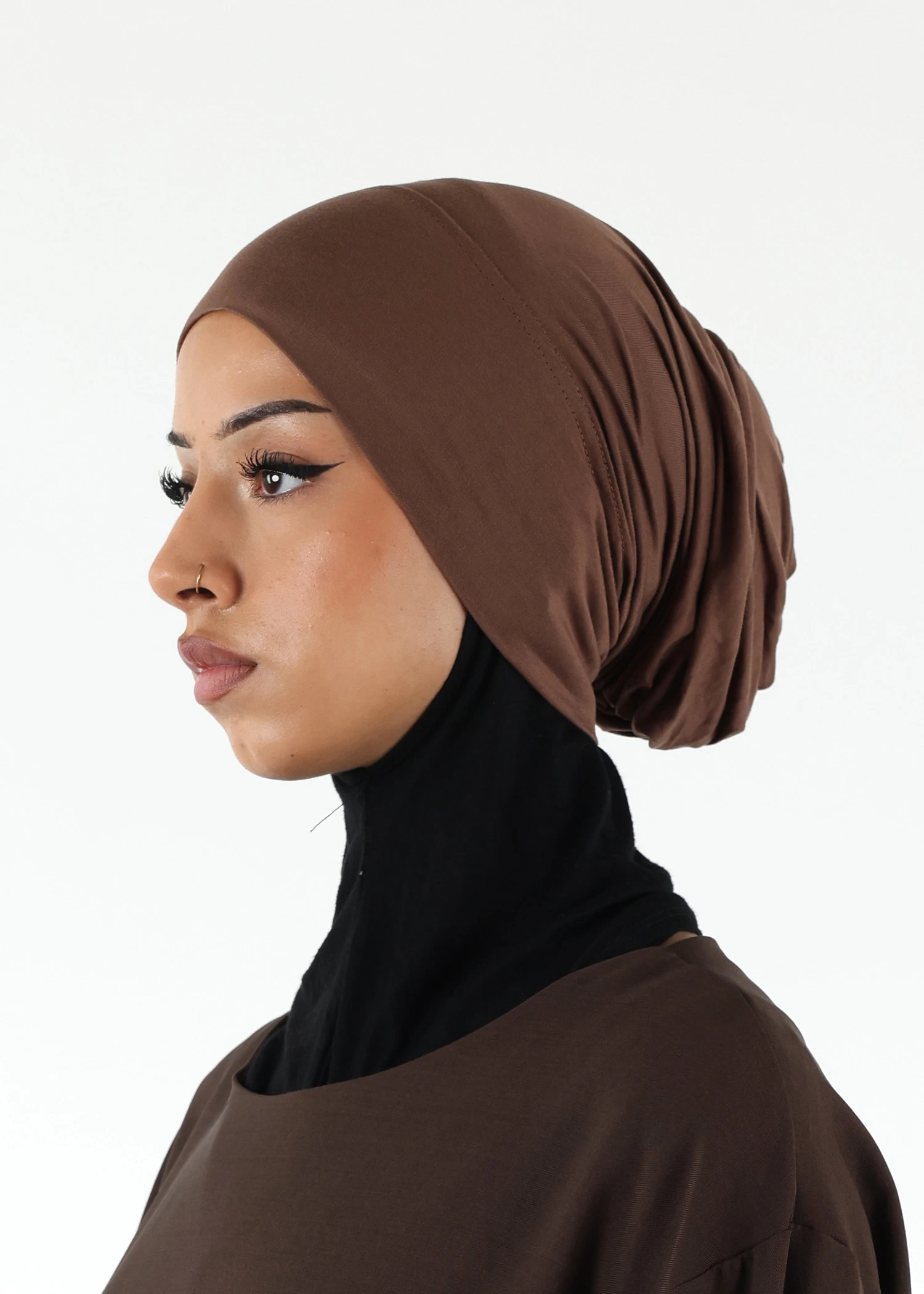 Jersey closed-cap underscarf - Soft Viscose - Coffee