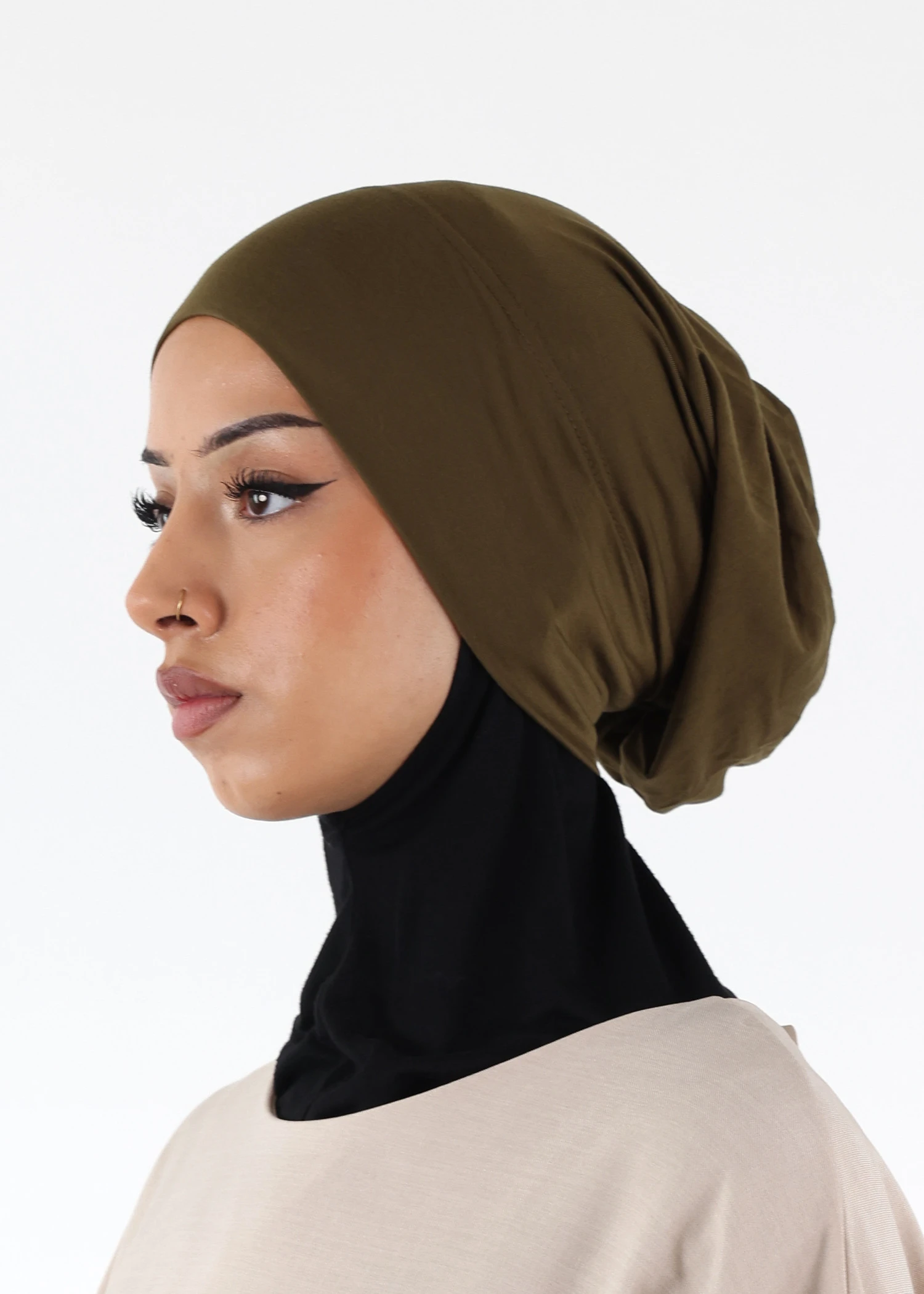 Jersey closed-cap underscarf - Soft Viscose - Khaki