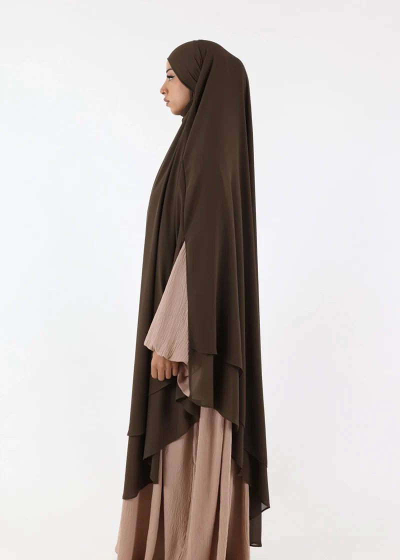Maxi Khimar Cape Hayba 2 Layer Chiffon - Deep Mocha - Image 4