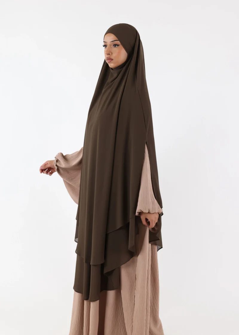 Maxi Khimar Cape Hayba 2 Layer Chiffon - Deep Mocha - Image 3
