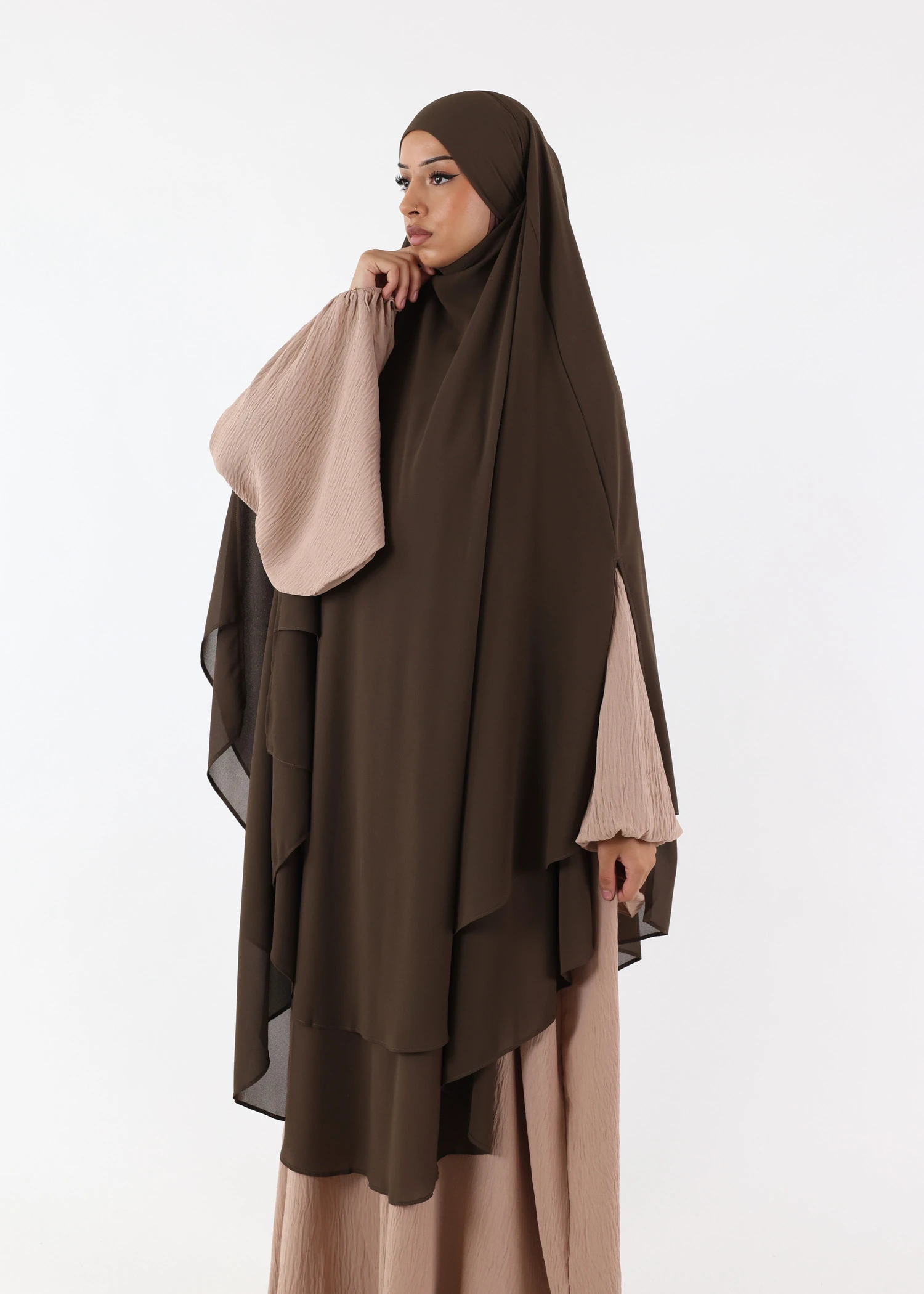 Maxi Khimar Cape Hayba 2 Layer Chiffon - Deep Mocha