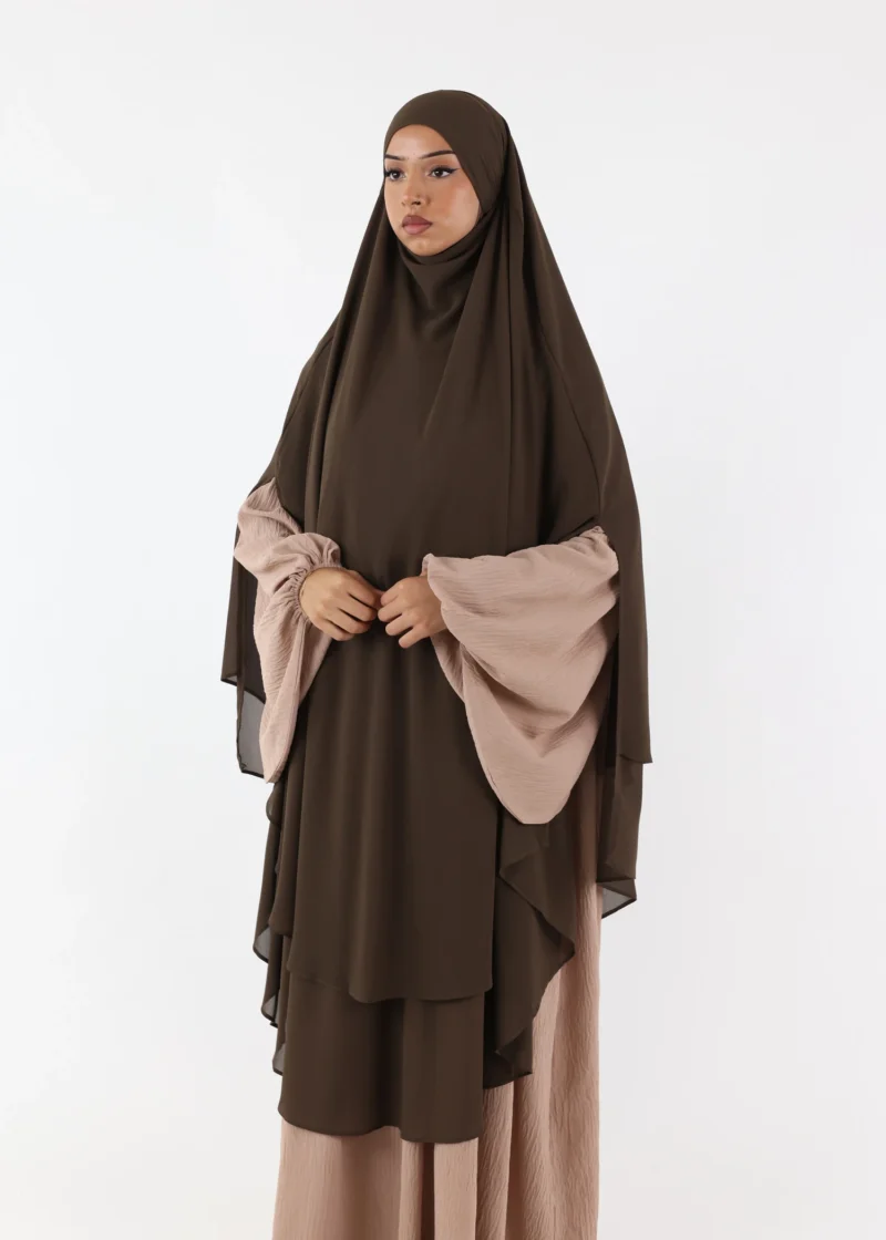 Maxi Khimar Cape Hayba 2 Layer Chiffon - Deep Mocha - Image 5