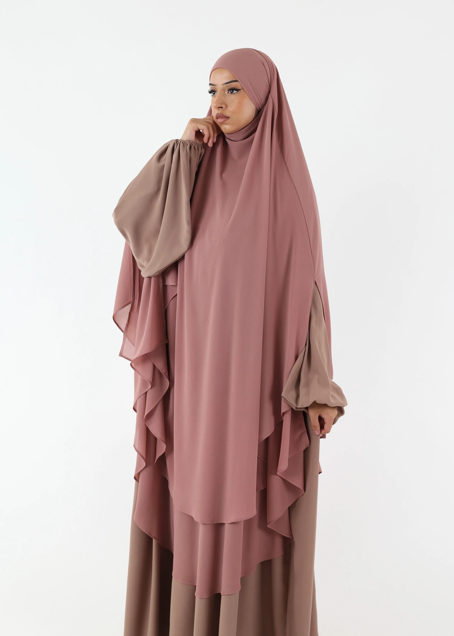 Maxi Khimar Cape Hayba 2 Layer Chiffon - Old Pink
