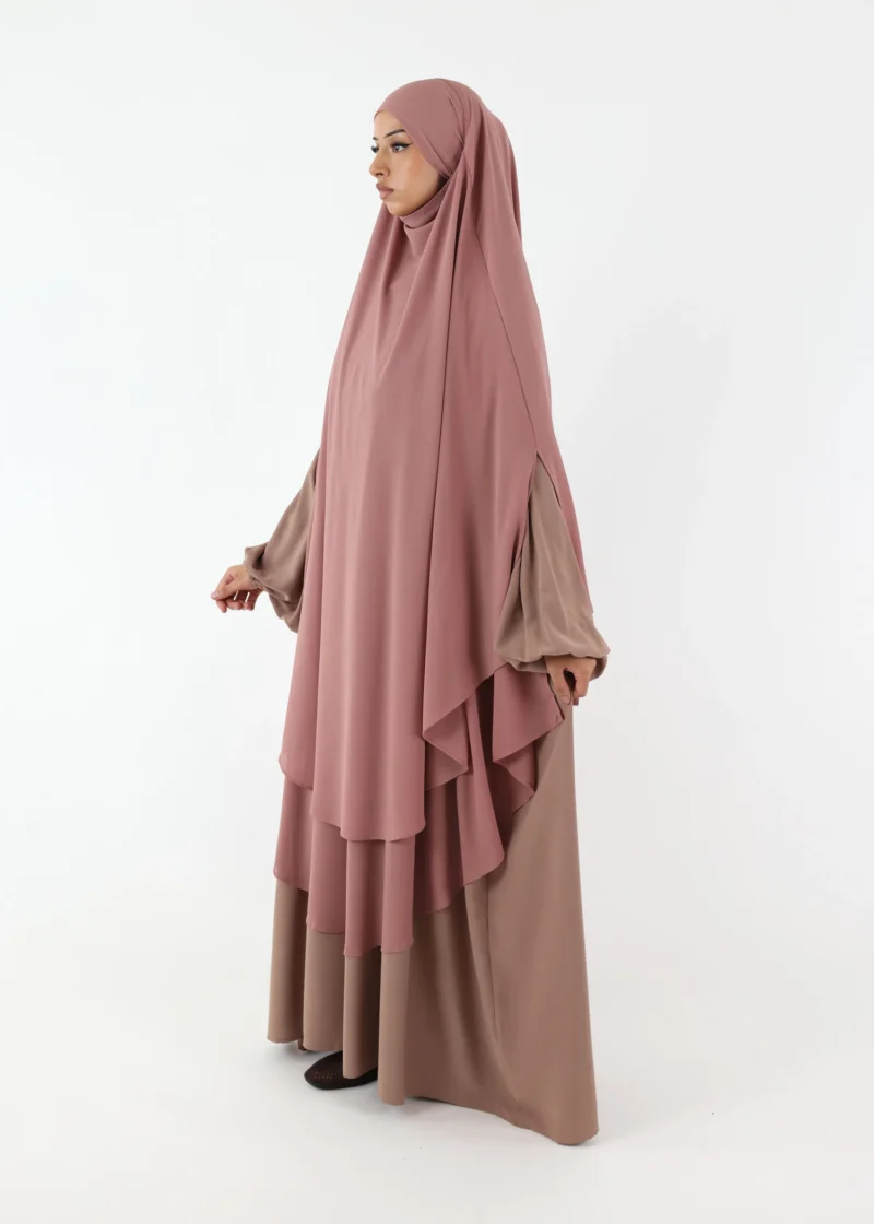 Maxi Khimar Cape Hayba 2 Layer Chiffon - Old Pink - Image 3