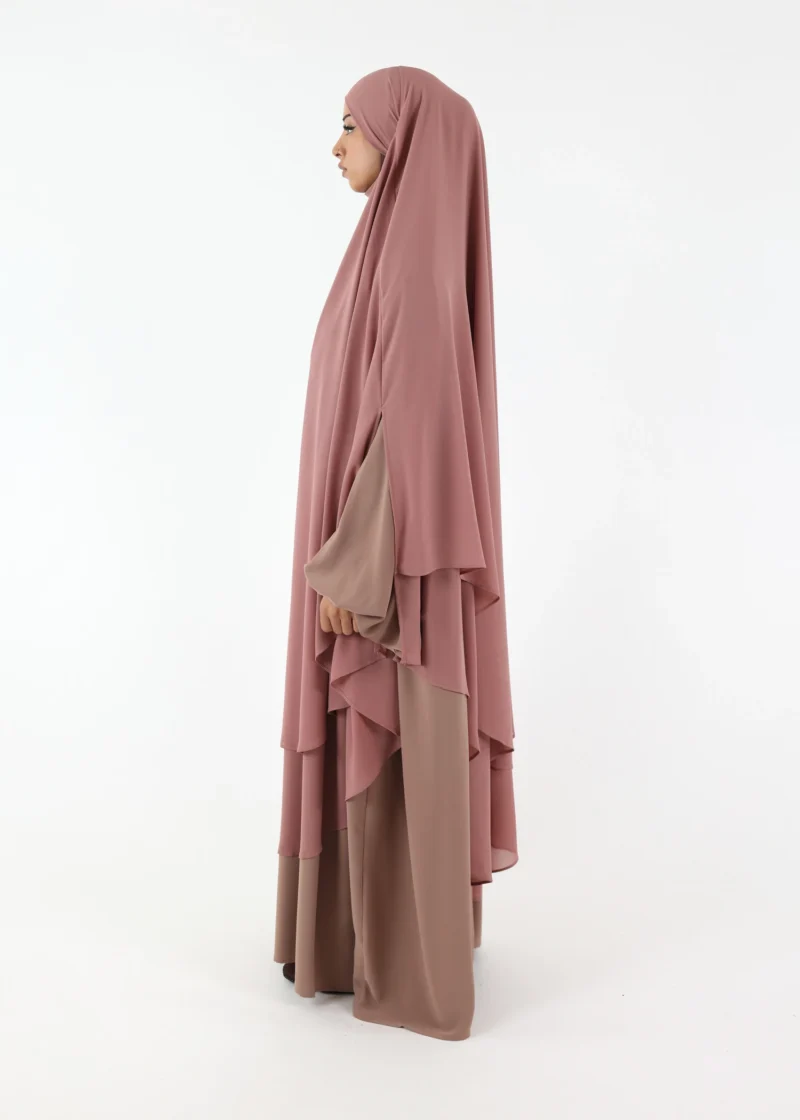 Maxi Khimar Cape Hayba 2 Layer Chiffon - Old Pink - Image 4