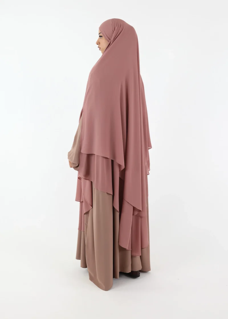 Maxi Khimar Cape Hayba 2 Layer Chiffon - Old Pink - Image 5