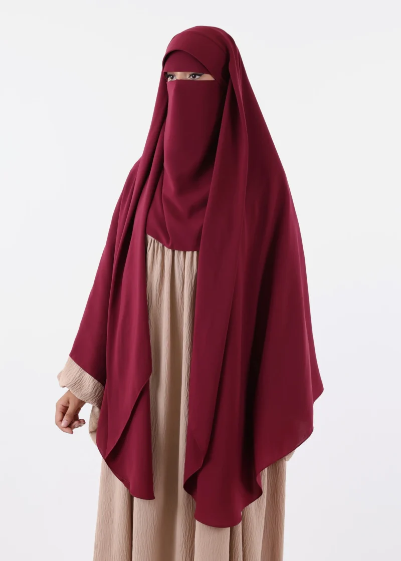 Niqab Khimar Set Cap Full Coverage - Raspberry - Image 3