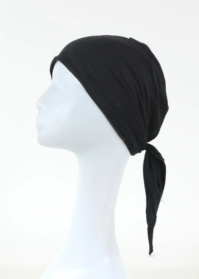 Satin Lined Tie Back  Cap Black - Image 3