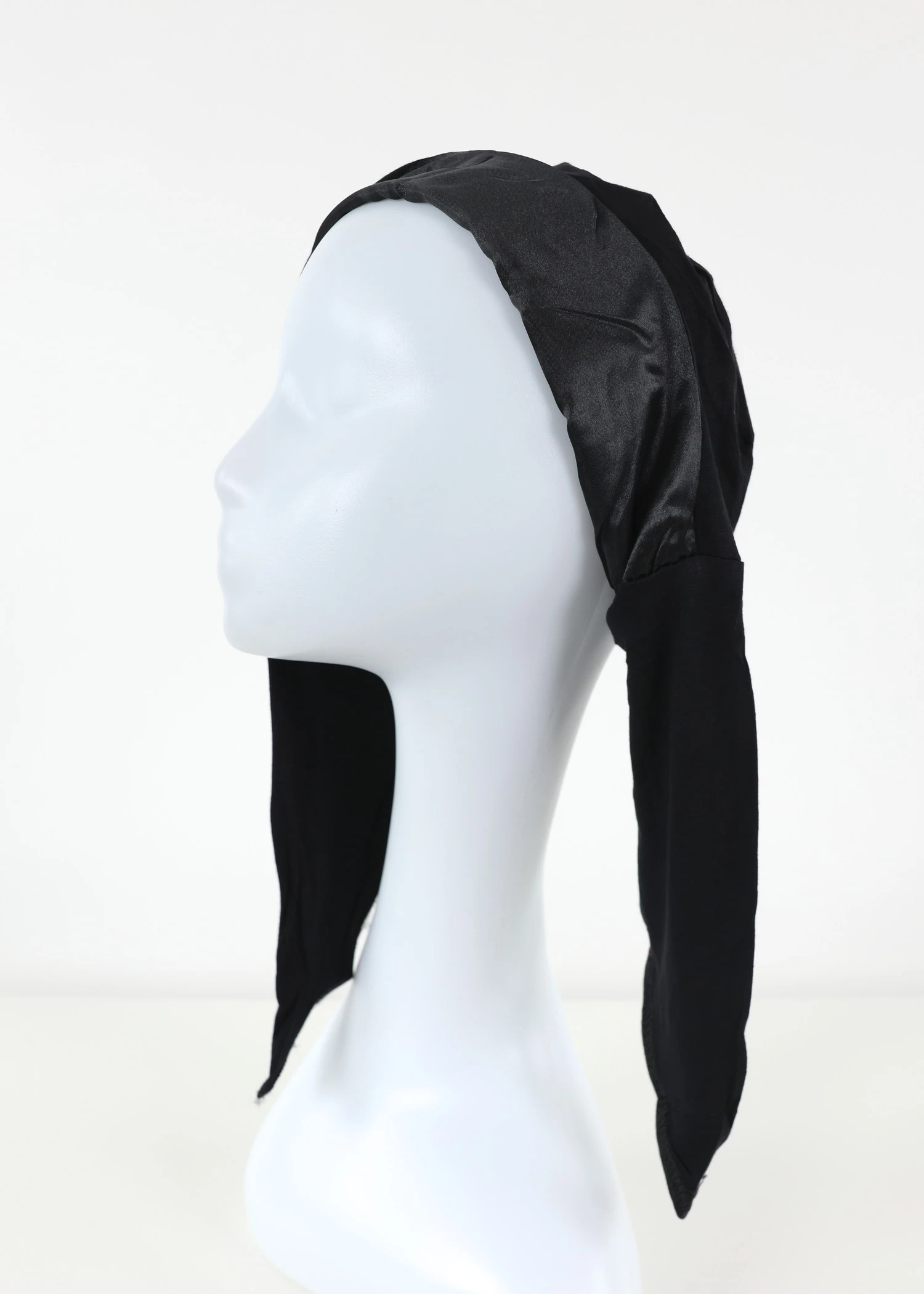 Satin Lined Tie Back  Cap Black