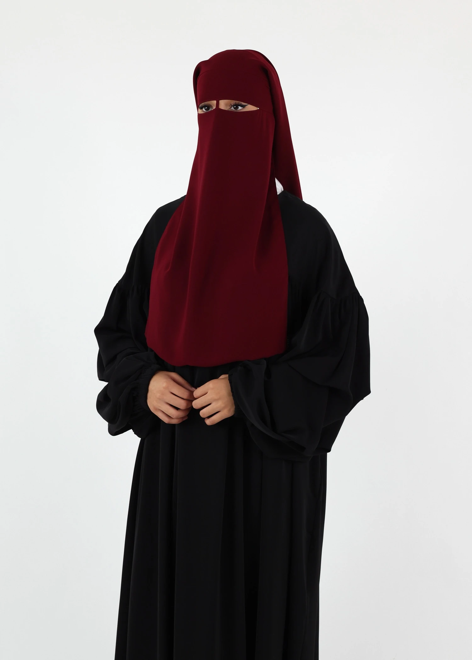 2 Layer Niqab with Nose String – Medium – Burgundy