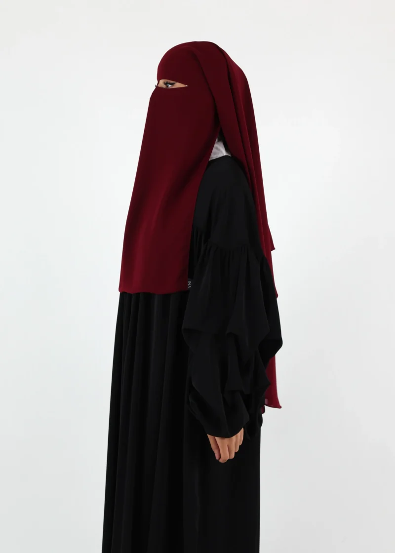 Alternative view of 2 Layer Niqab with Nose String – Medium – Burgundy