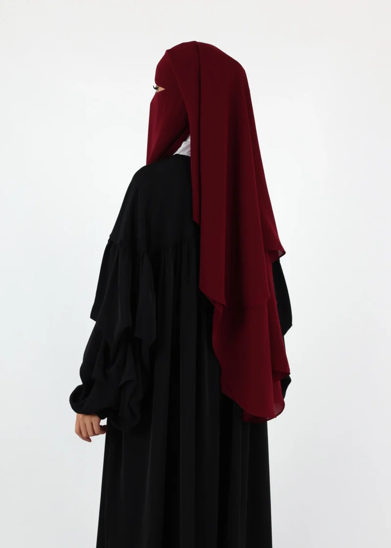 2 Layer Niqab with Nose String – Medium – Burgundy - Image 3
