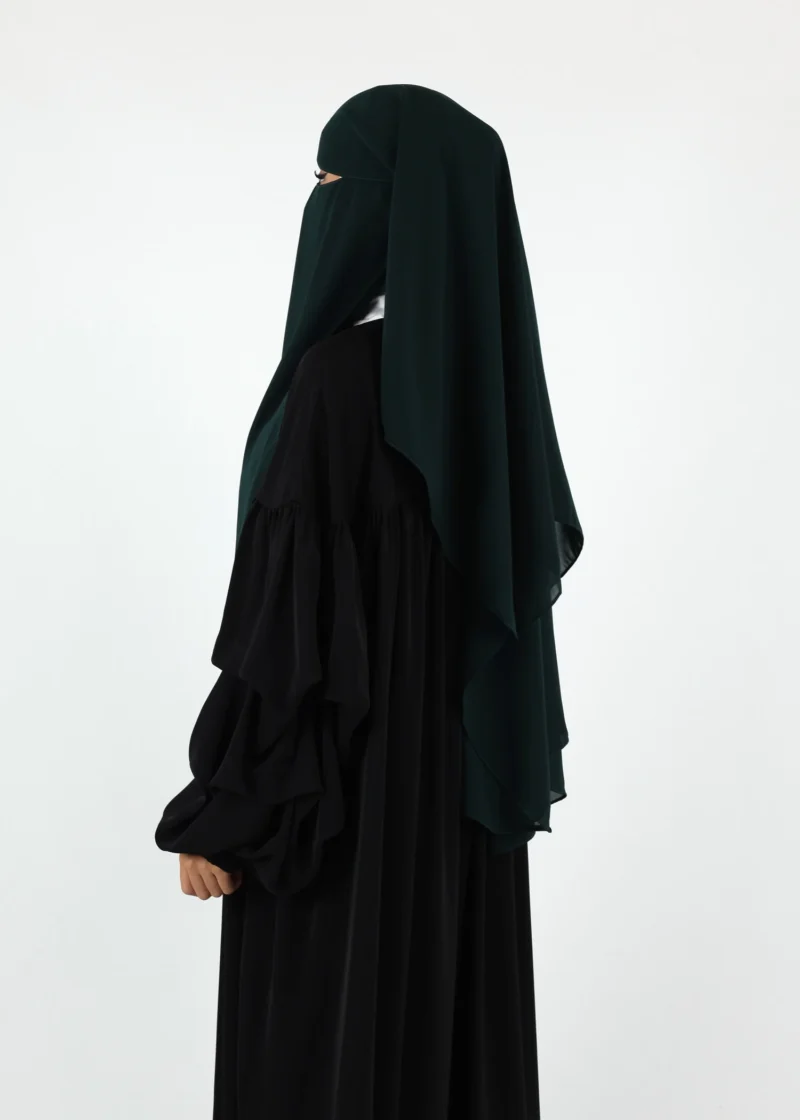 Alternative view of 2 Layer Niqab with Nose String – Long – Dark Green