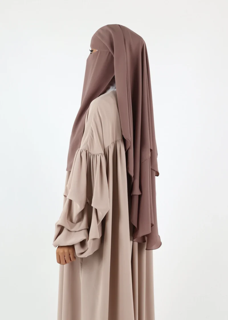 Alternative view of 2 Layer Niqab with Nose String – Medium – Soft Taupe