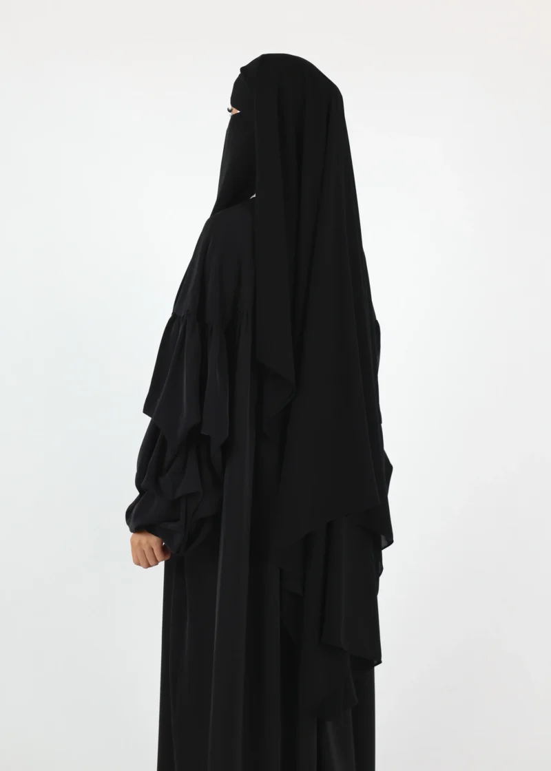 Alternative view of 2 Layer Niqab with Nose String – Long – Black