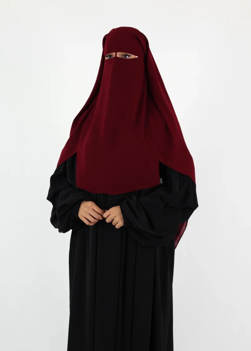 2 Layer Niqab with Nose String – Long – Burgundy - Image 5