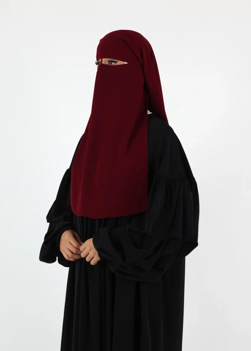 2 Layer Niqab with Nose String – Long – Burgundy - Image 4