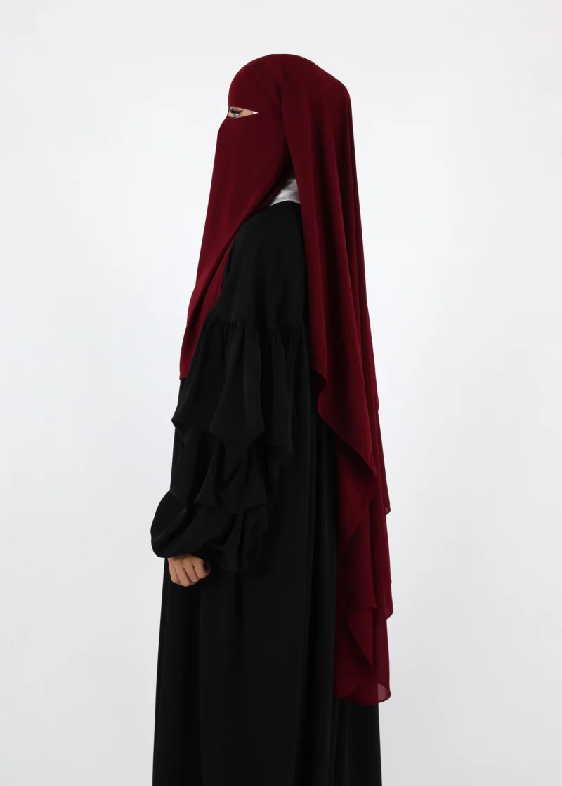 2 Layer Niqab with Nose String – Long – Burgundy - Image 3