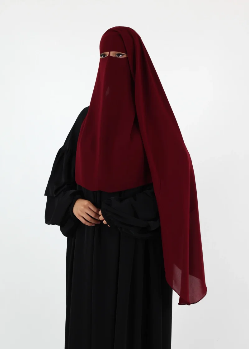 2 Layer Niqab with Nose String – Long – Burgundy