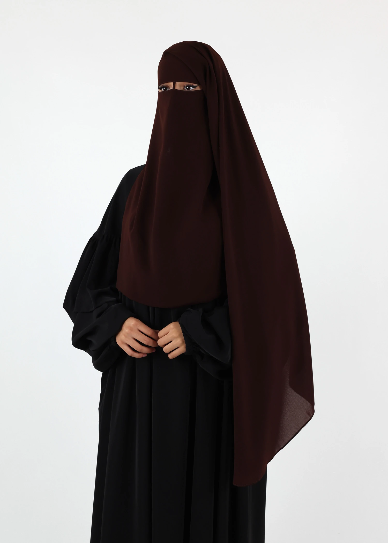 2 Layer Niqab with Nose String – Long – Coffee