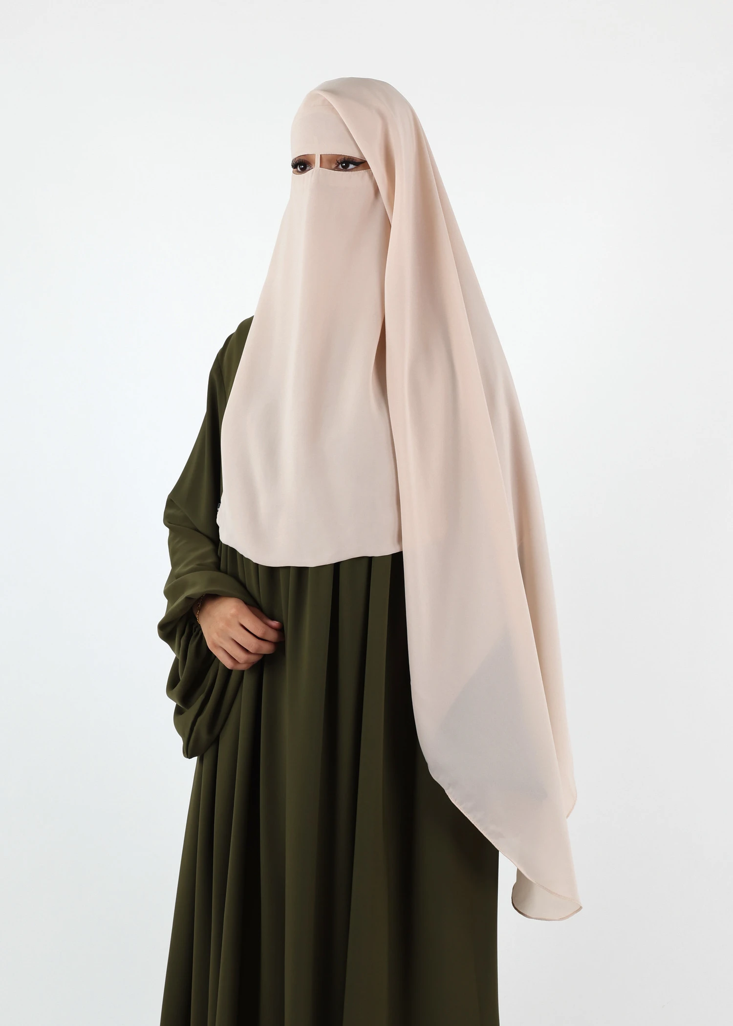 2 Layer Niqab with Nose String – Long – Cream Beige