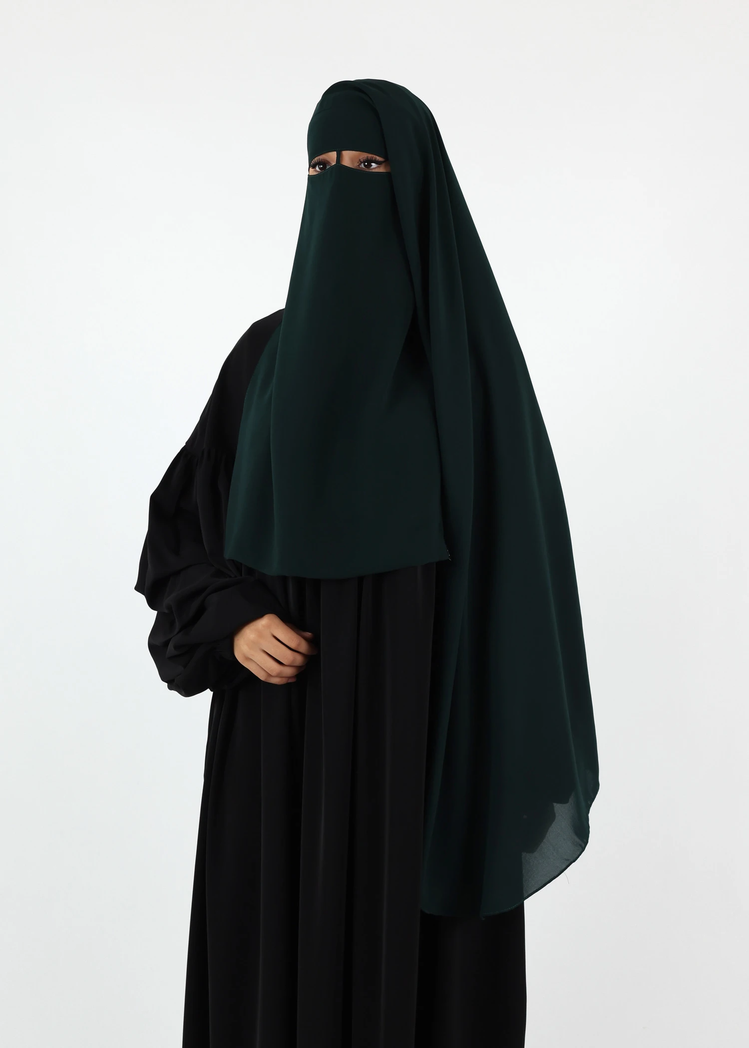 2 Layer Niqab with Nose String – Long – Dark Green