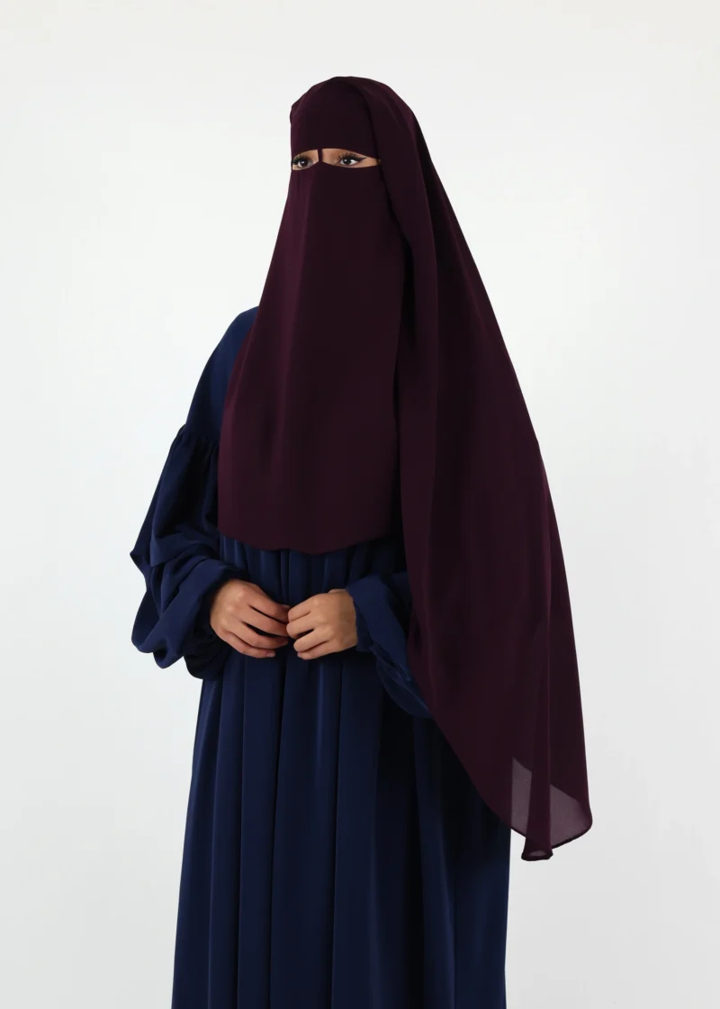 2 Layer Niqab with Nose String – Long – Dark Purple