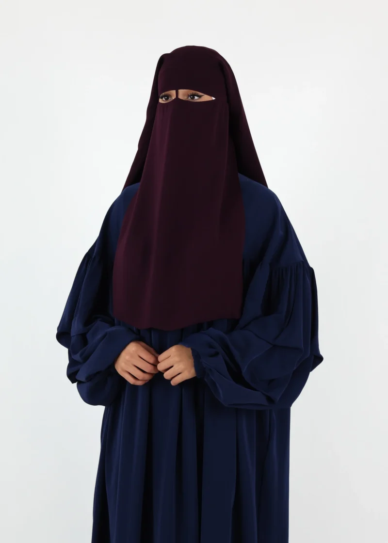 Alternative view of 2 Layer Niqab with Nose String – Long – Dark Purple
