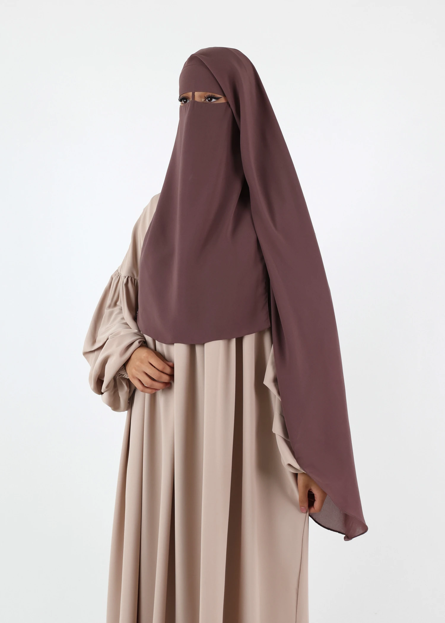 2 Layer Niqab with Nose String – Long – Dark Taupe