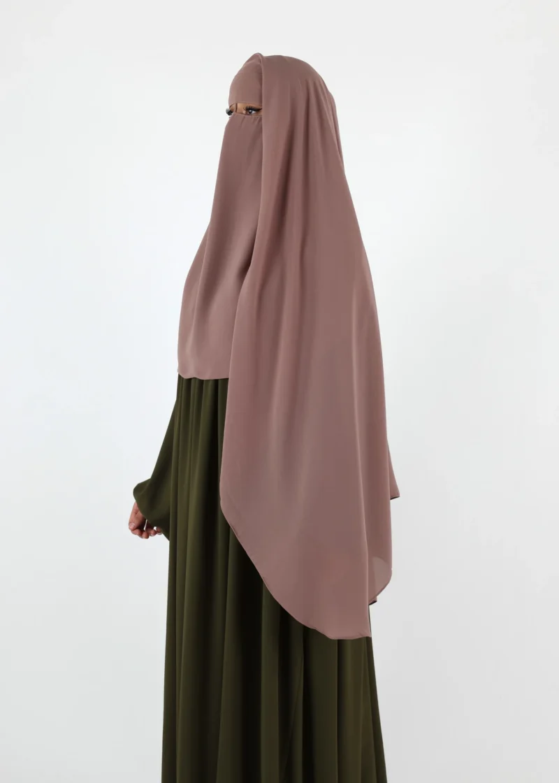 Alternative view of 2 Layer Niqab with Nose String – Long – Soft Taupe