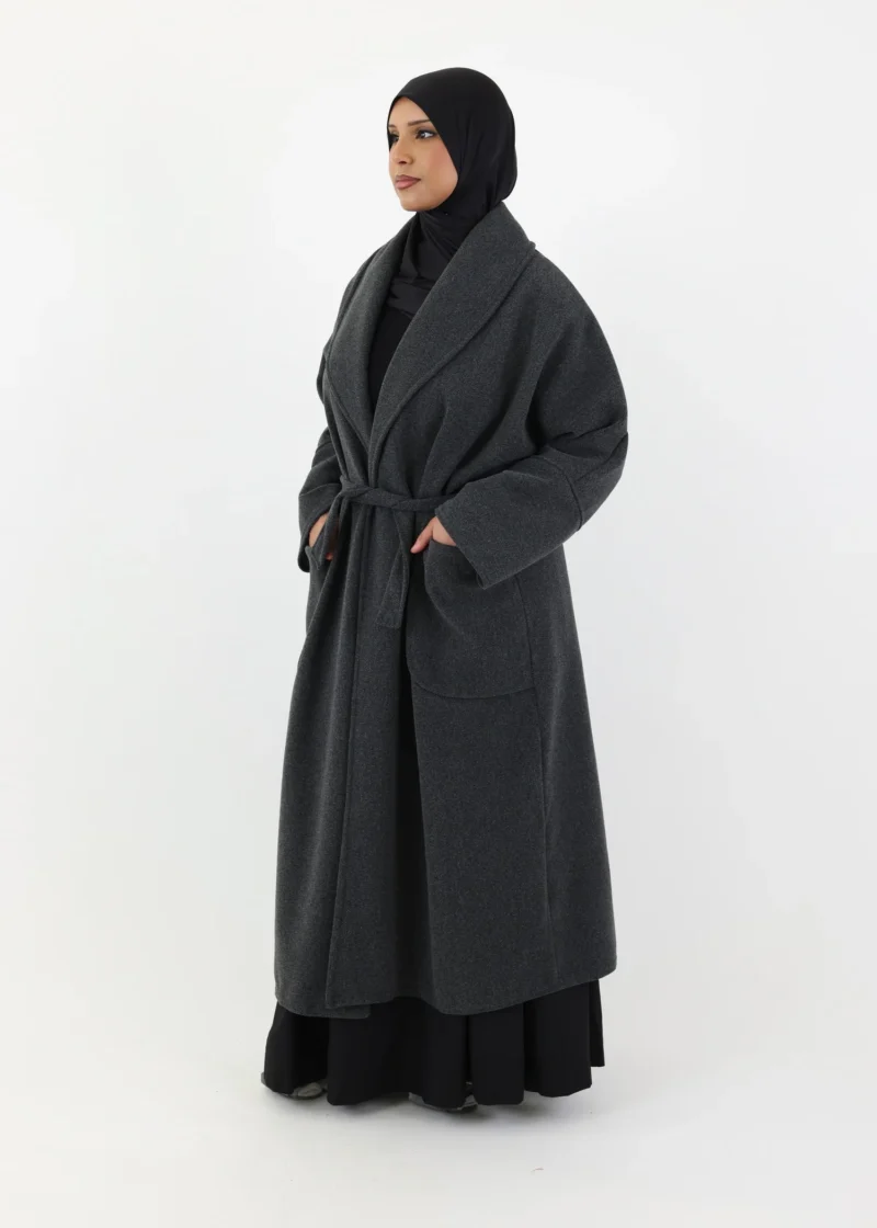 Belted Coat - Dark Grey - Image 3