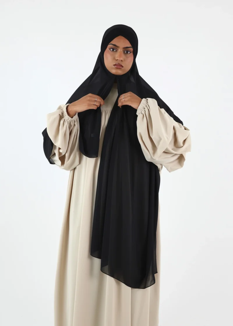 Chiffon with Jersey Cap Instant Hijab - Black - Image 3