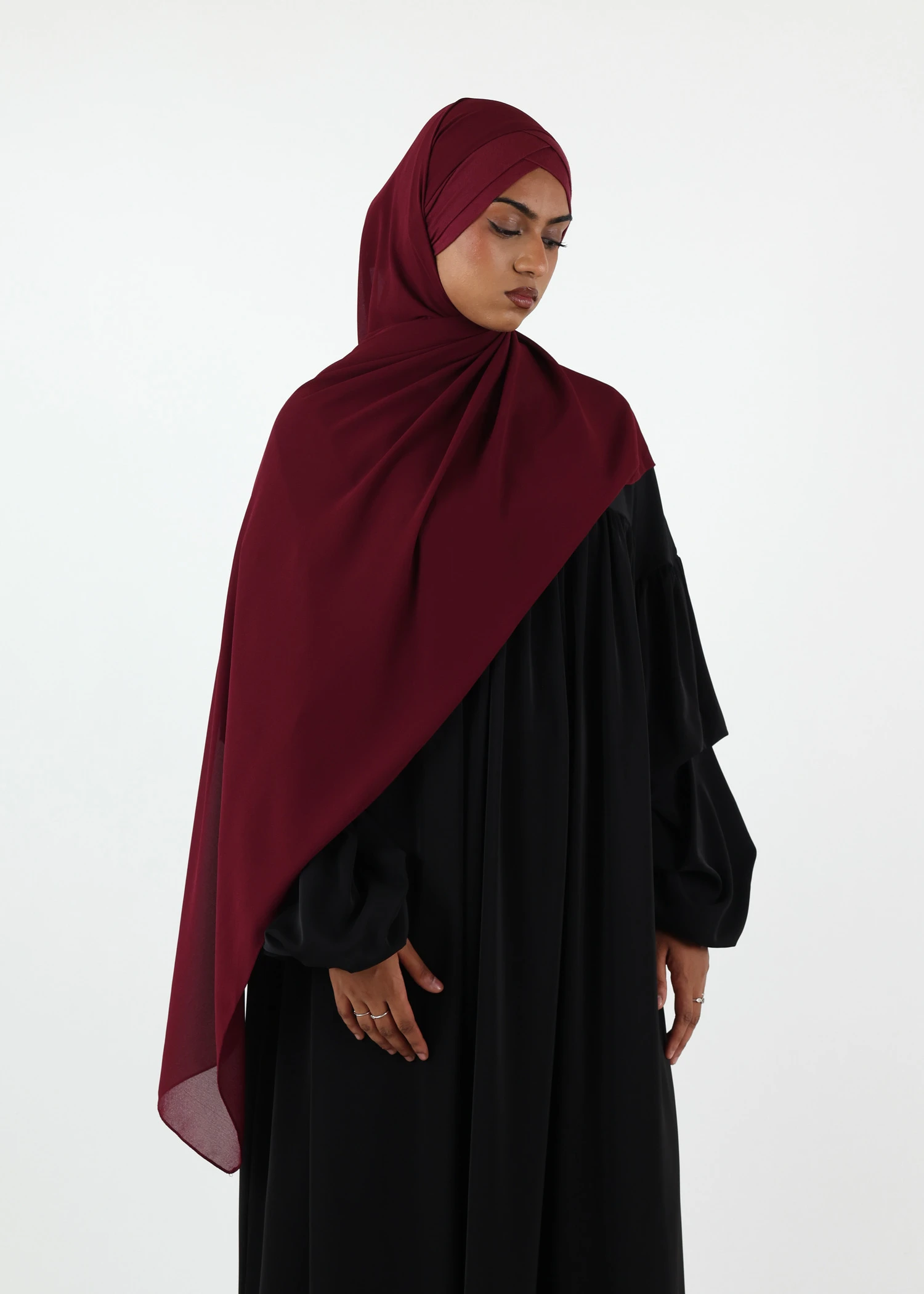 Chiffon with Jersey Cap Instant Hijab - Burgundy