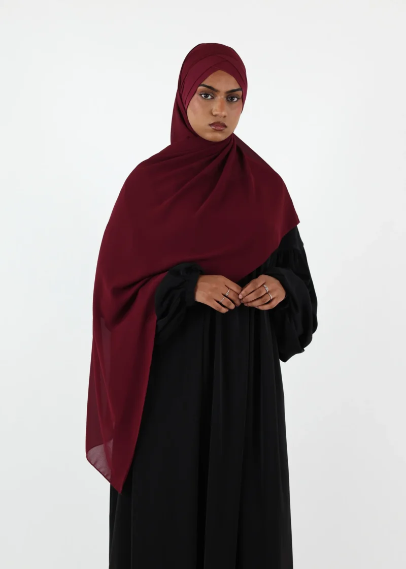 Alternative view of Chiffon with Jersey Cap Instant Hijab - Burgundy