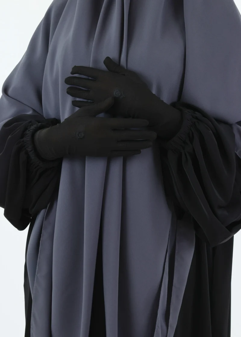 Long Modest Gloves with Embroidered Flower - Image 3