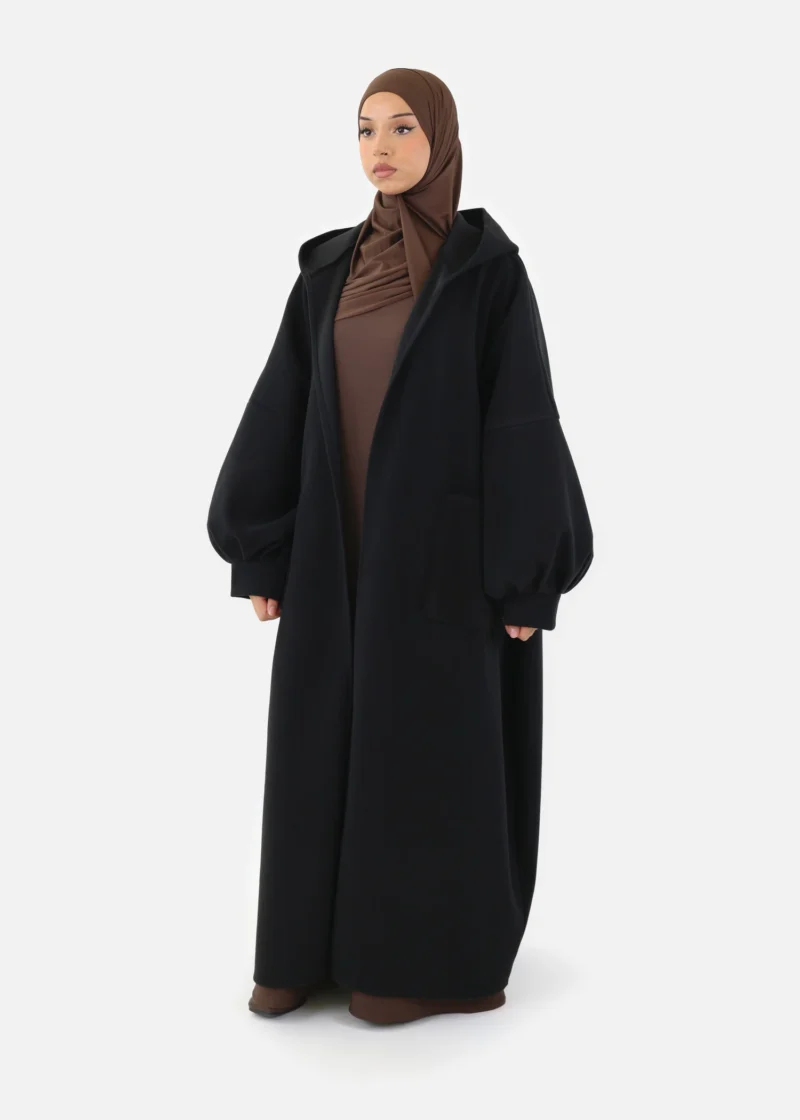 Oversized Hooded Kimono Coat - Black - Image 6