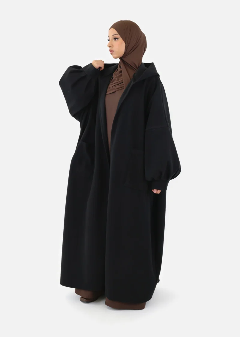 Oversized Hooded Kimono Coat - Black - Image 5